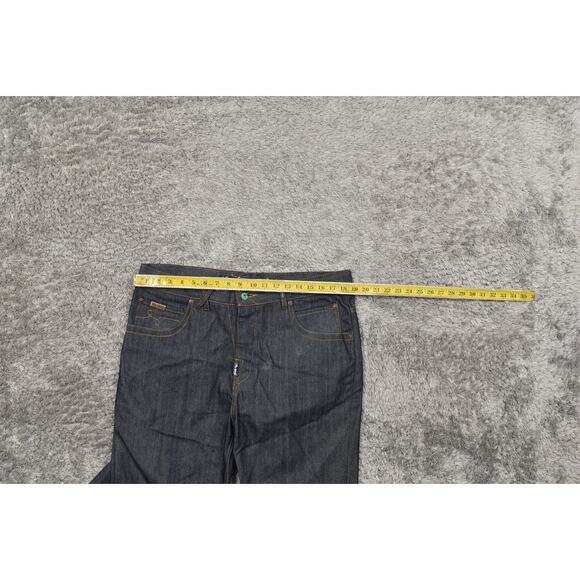 Y2K Baggy LRG Mens Straight Jeans Blue Cotton 34x30 Dark Wash Baggy - Picture 6 of 9